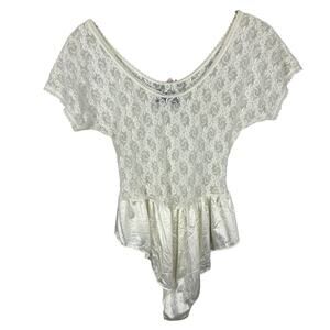 Gloria Vanderbilt White Floral Lace French Cut Ruffle One Piece Lingerie M